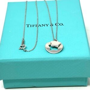 Authentic Tiffany &Co Stencil Cutout Double Star Pendant Necklace.